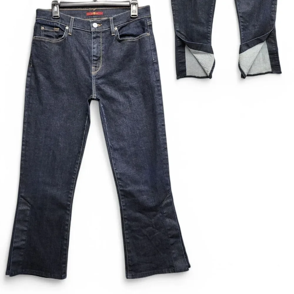 7 For All Mankind The Ali Classic Flare Crop Jeans Women 31 Dark Wash Split Side